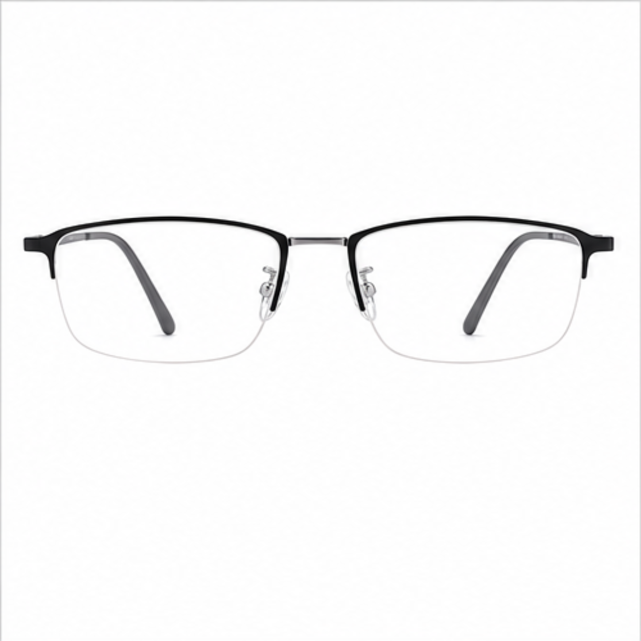 Black/Silver men's semi-titanium semi-rimless glasses, front product view