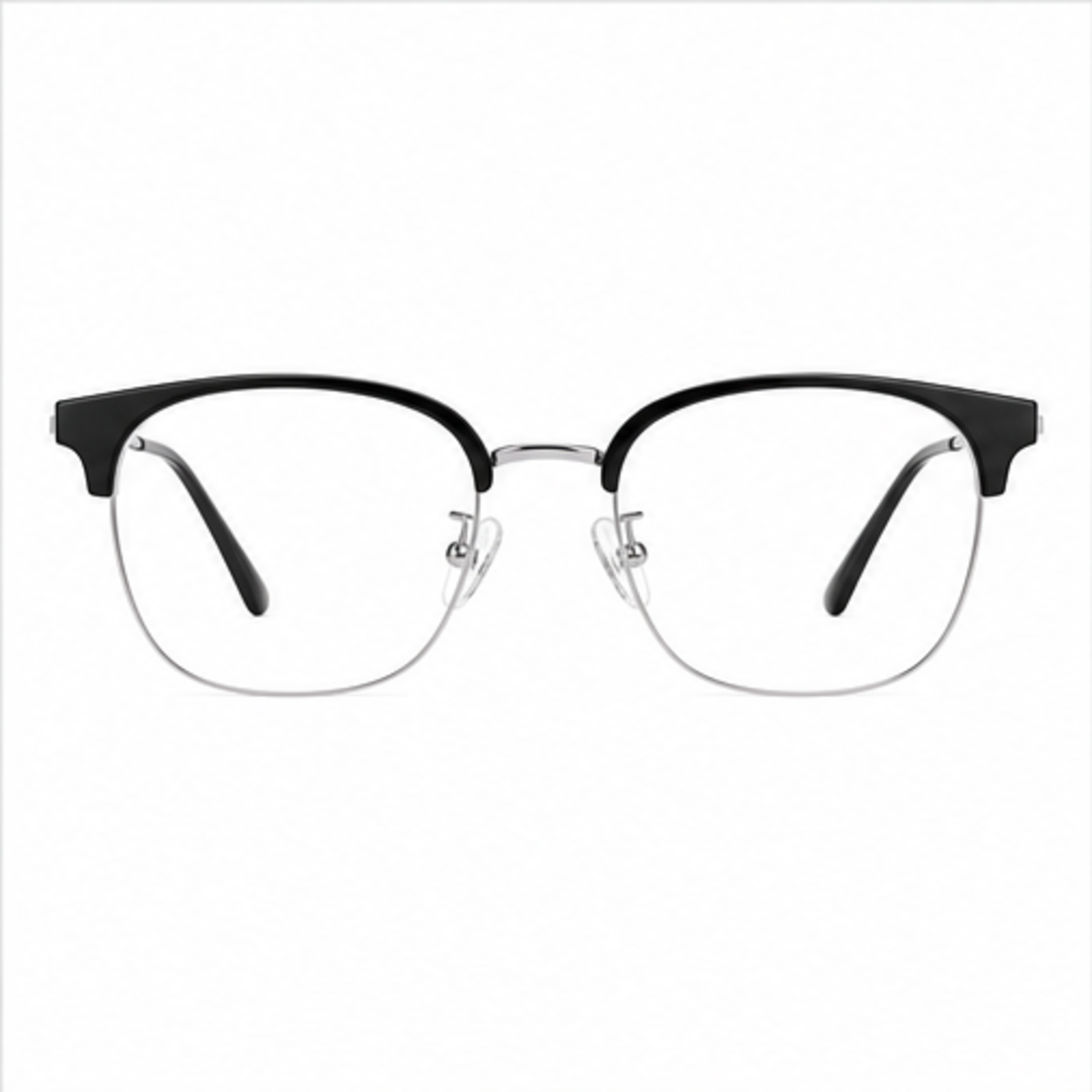 Black/Silver men's TR-and-titanium 53 mm semi-rimless glasses, front product view