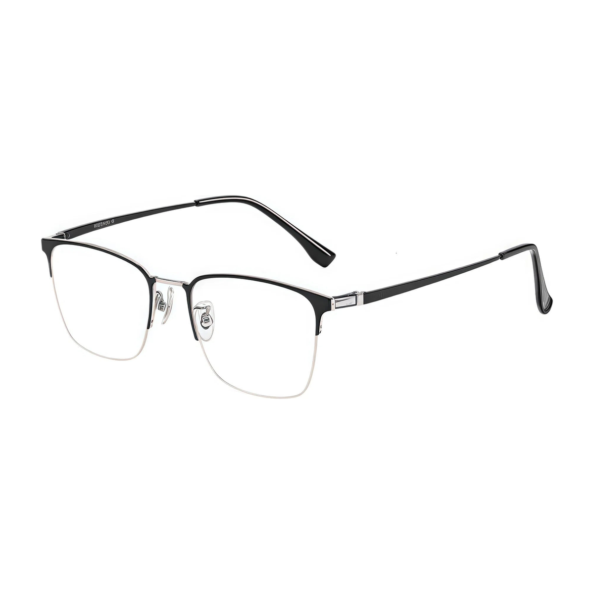Black/Silver pure titanium semi-rimless eyeglass frame, 45-degree product view