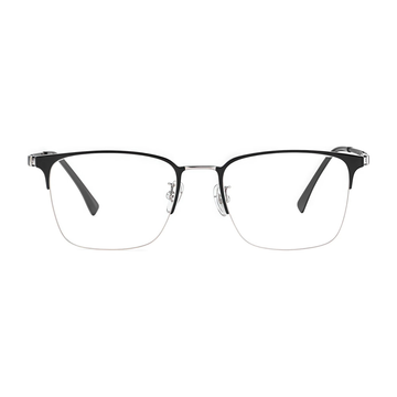 Black/Silver pure titanium semi-rimless eyeglass frame, front product view