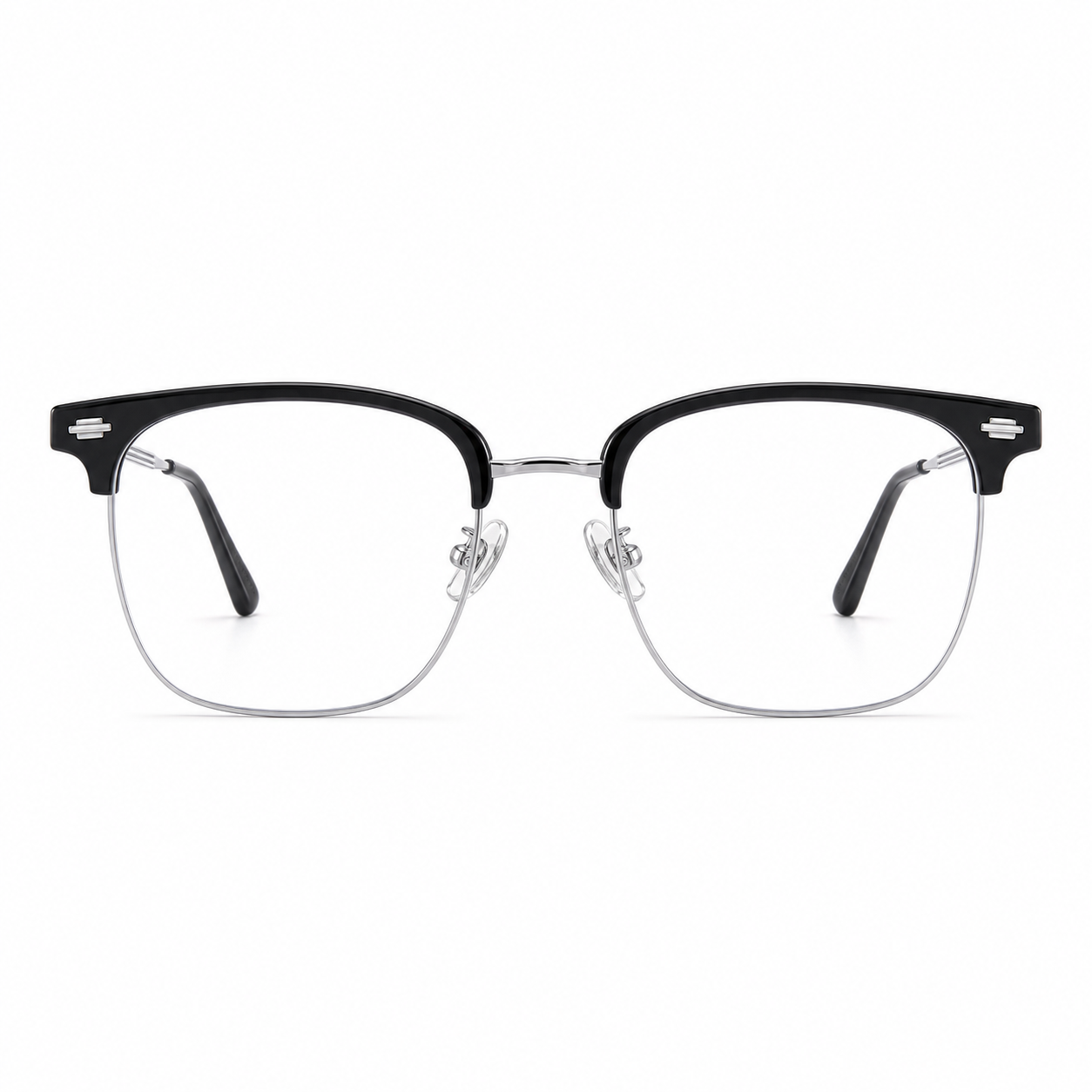 Black/Silver TR brow semi-rimless glasses, front product view
