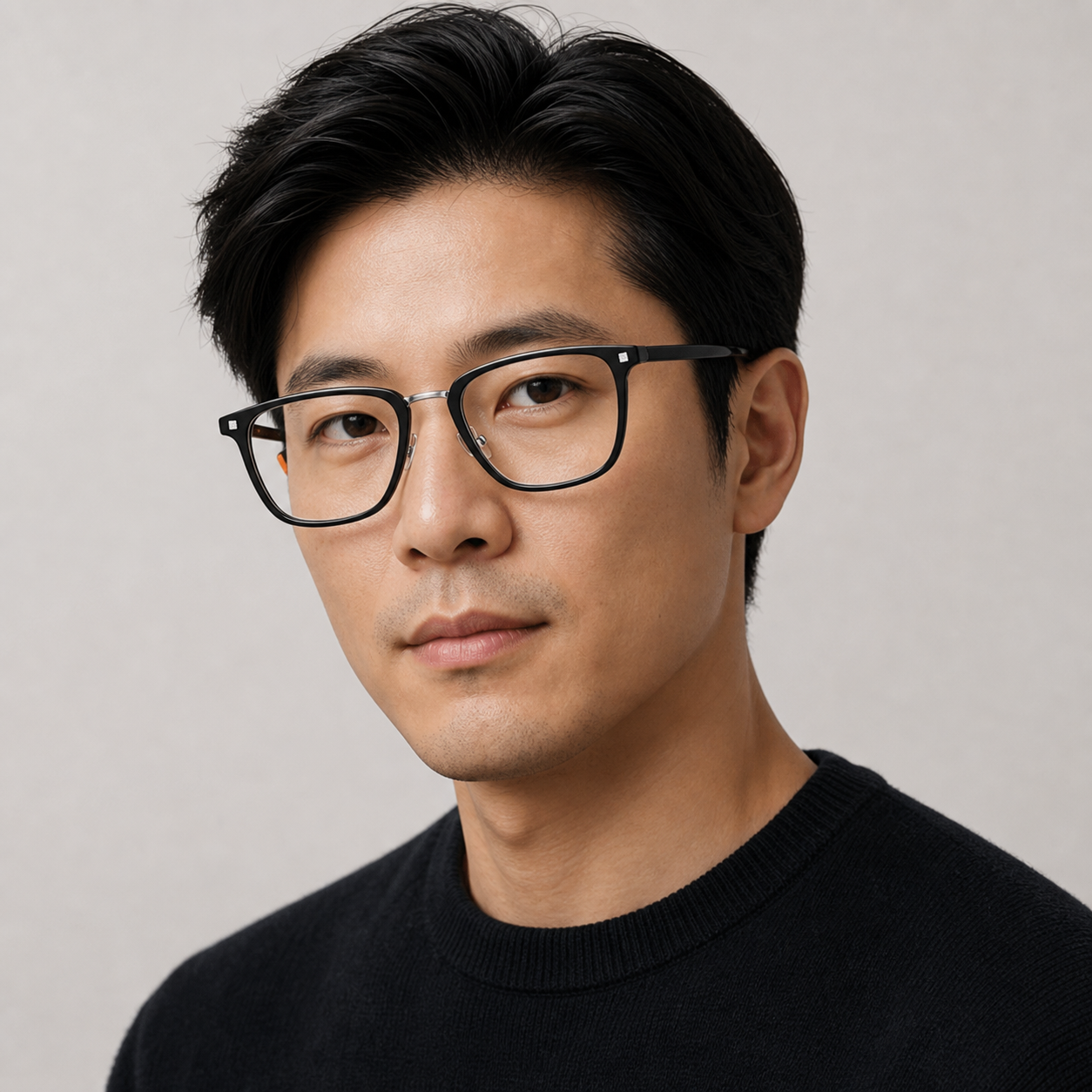 Black&Silver ultra-light acetate full-rim glasses worn by an adult East Asian man