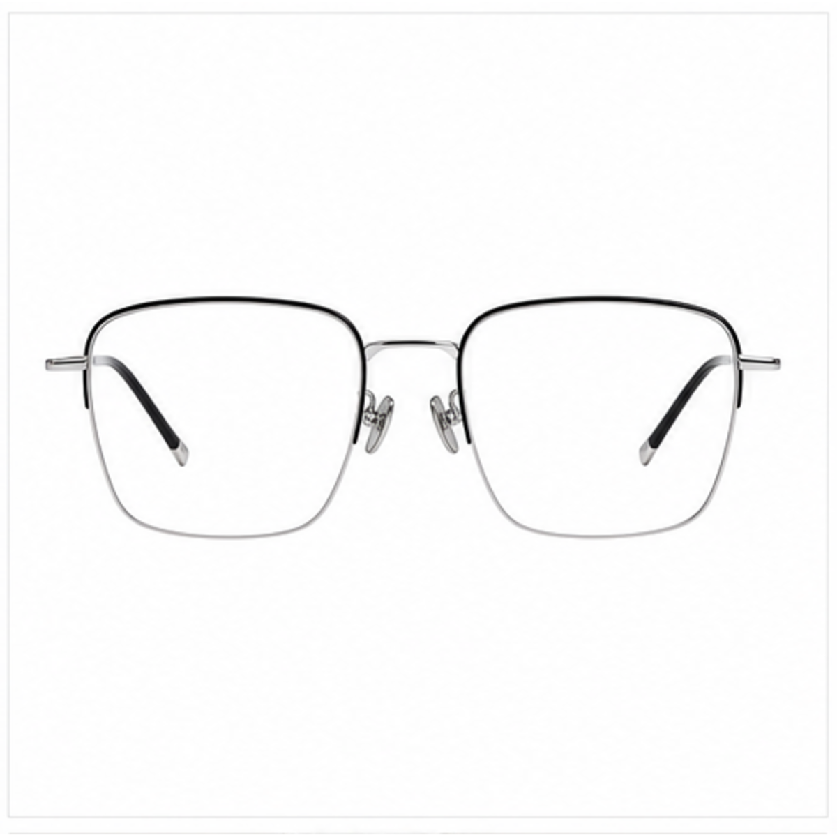 Black/Silver unisex business titanium semi-rimless glasses, front product view