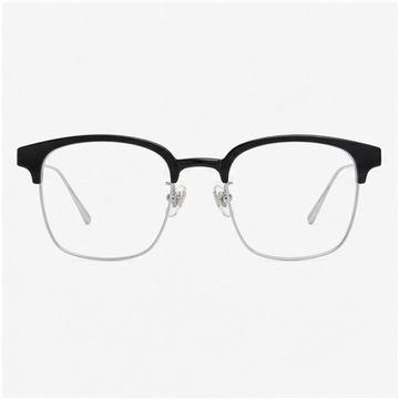 Black/Silver classic avant-garde angular semi-rimless browline glasses, front product view
