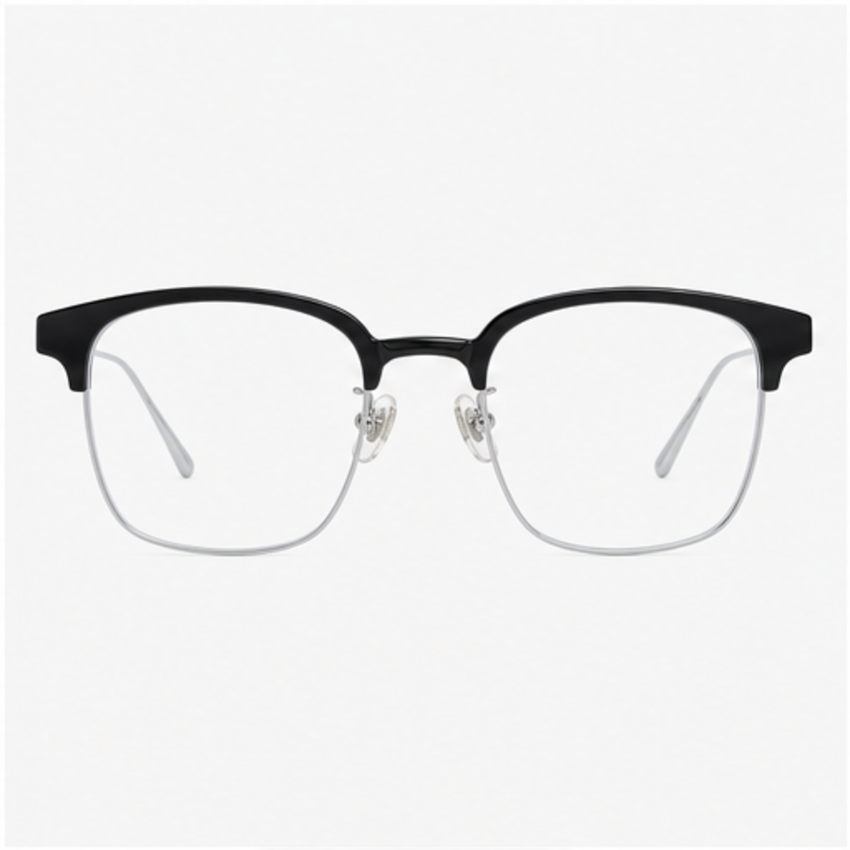 Black/Silver classic avant-garde angular semi-rimless browline glasses, front product view