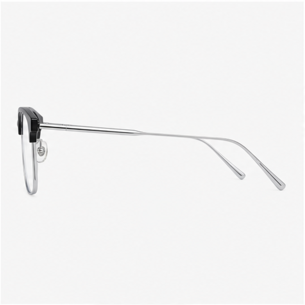Black/Silver classic avant-garde angular semi-rimless browline glasses, side-profile product view