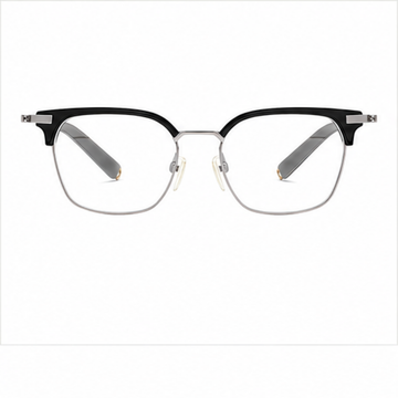 Black/Silver unisex vintage classic pure titanium semi-rimless glasses, front product view