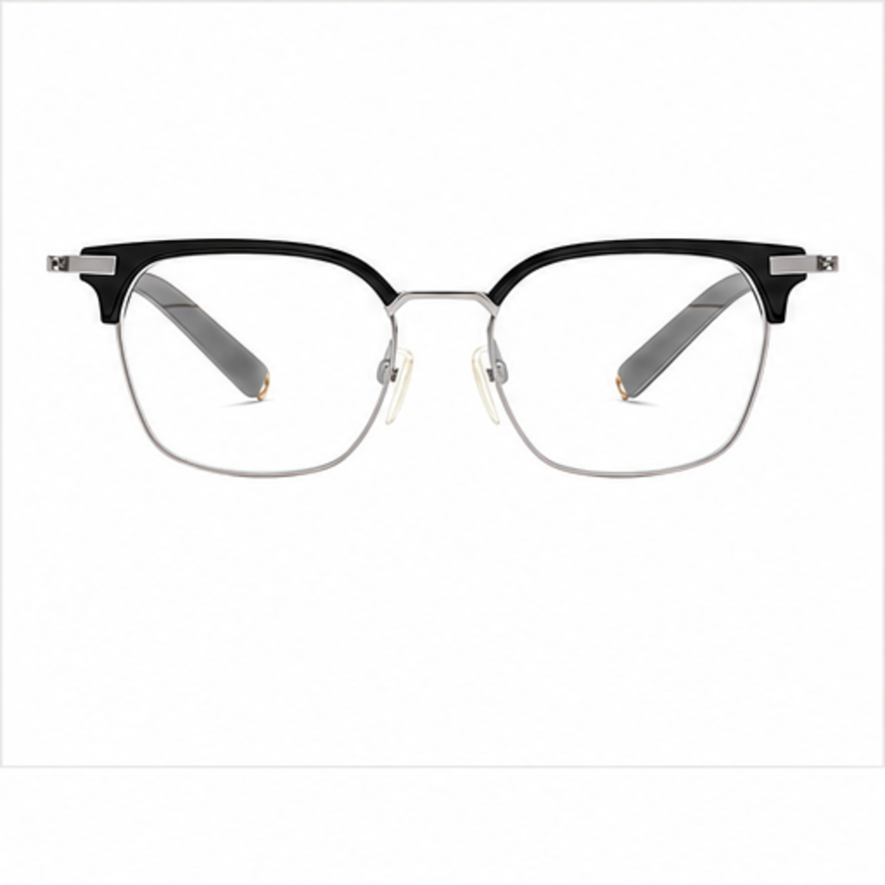 Black/Silver unisex vintage classic pure titanium semi-rimless glasses, front product view