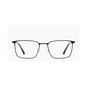 Black slim rectangular full-rim eyeglass frame, front product view