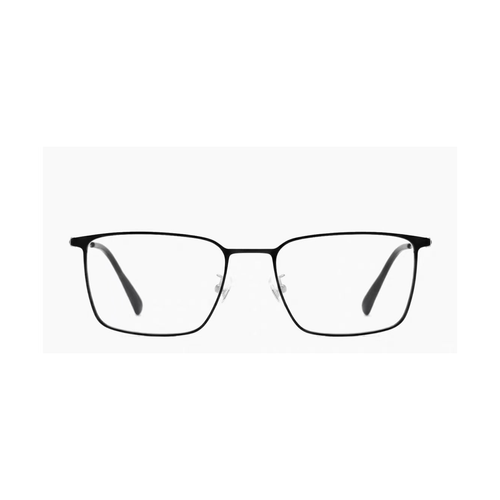 Black slim rectangular full-rim eyeglass frame, front product view