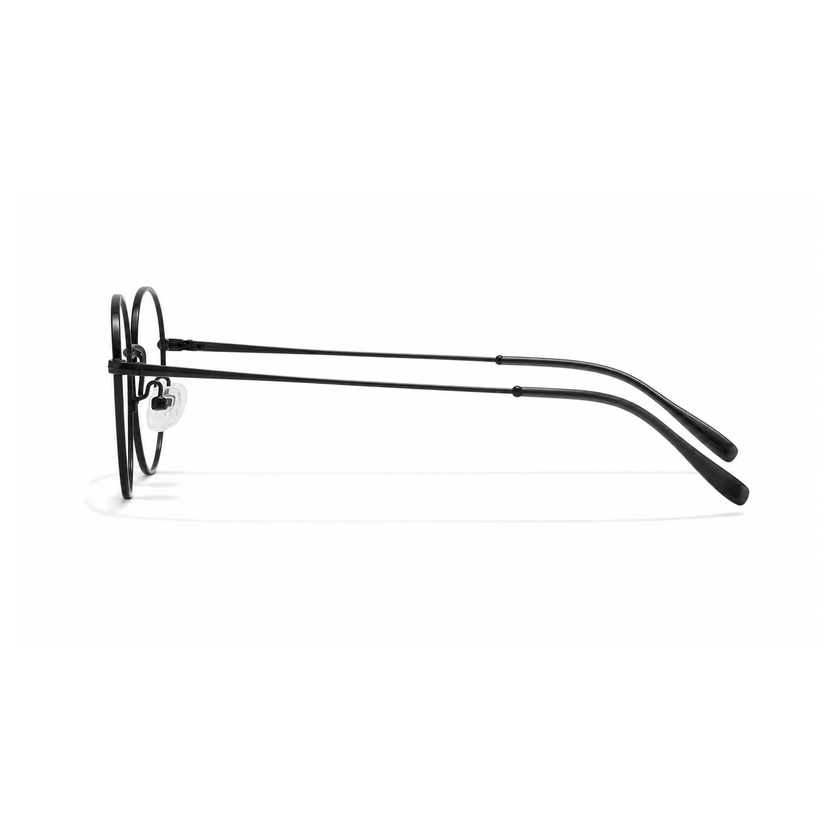 Black small-fit alloy oval full-rim glasses, side-profile product view