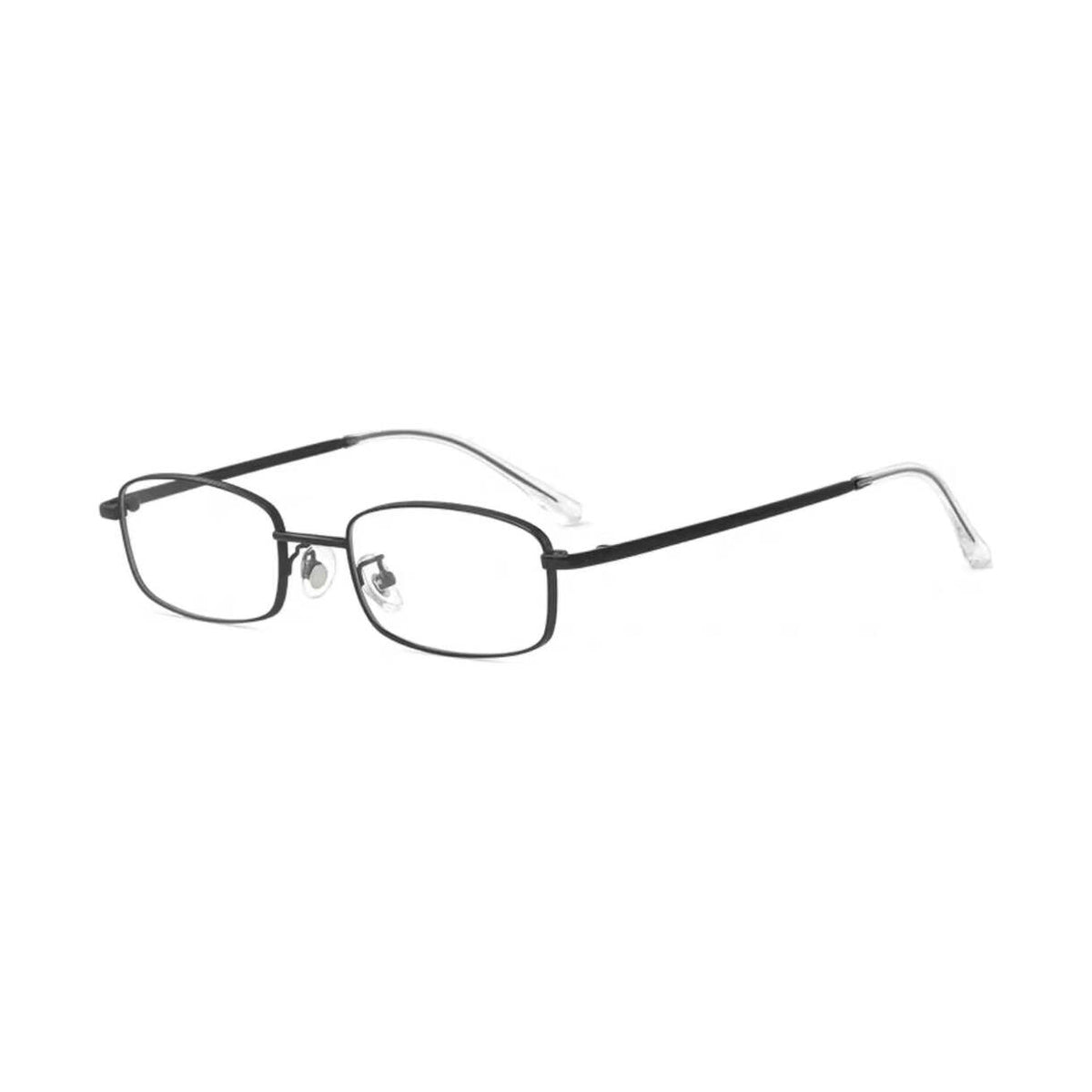Black small-fit alloy rectangular full-rim glasses, 45-degree product view