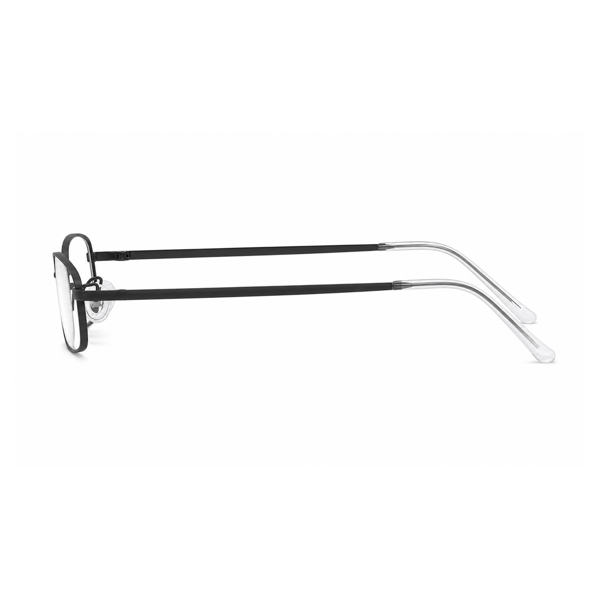 Black small-fit alloy rectangular full-rim glasses, side-profile product view
