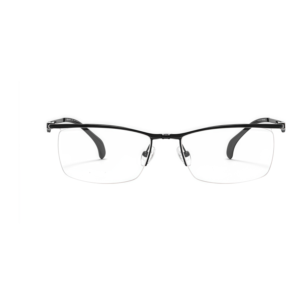 Black titanium semi-rimless rectangular glasses, front product view