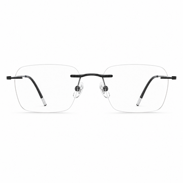 Black titanium softly squared rimless glasses, front product view