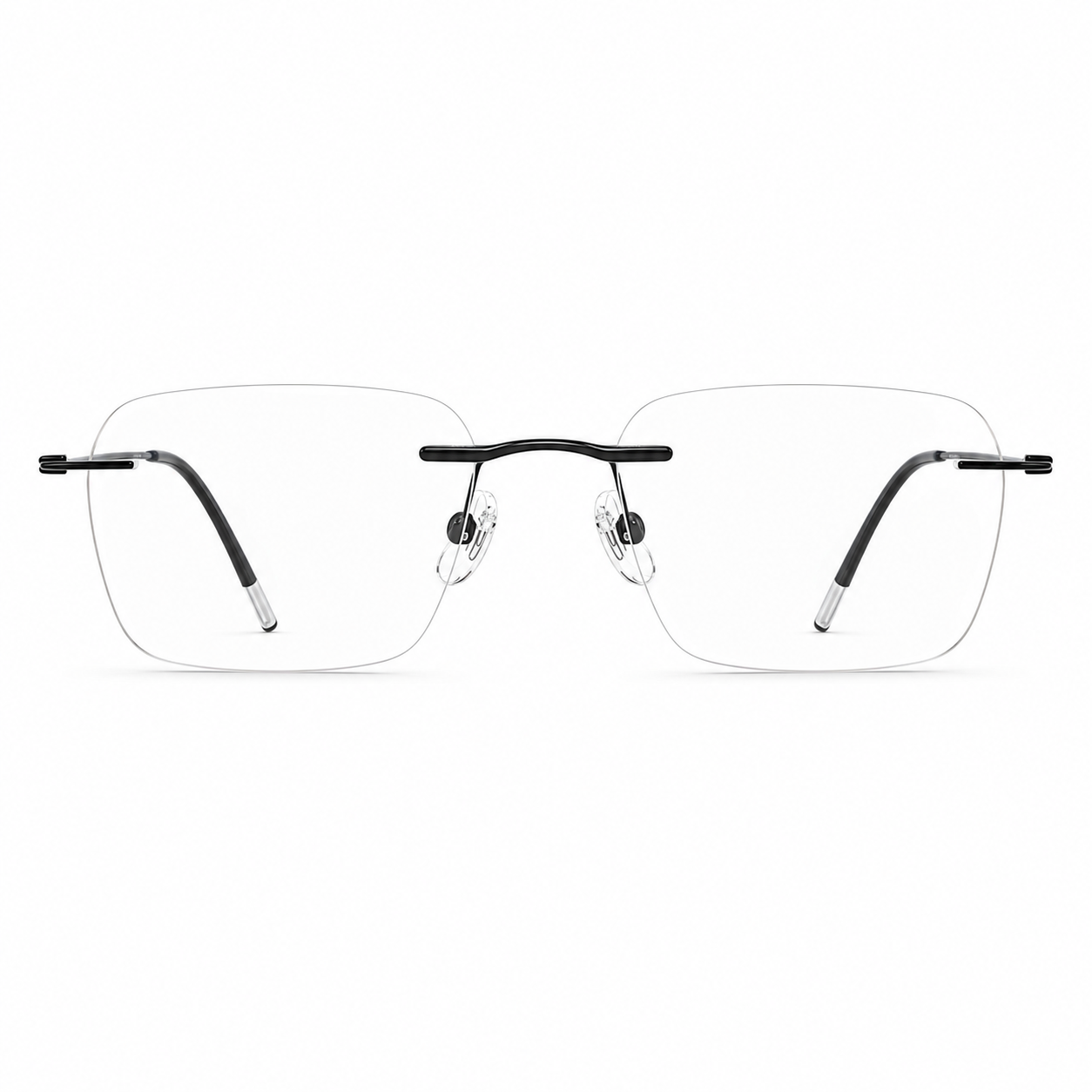 Black titanium softly squared rimless glasses, front product view