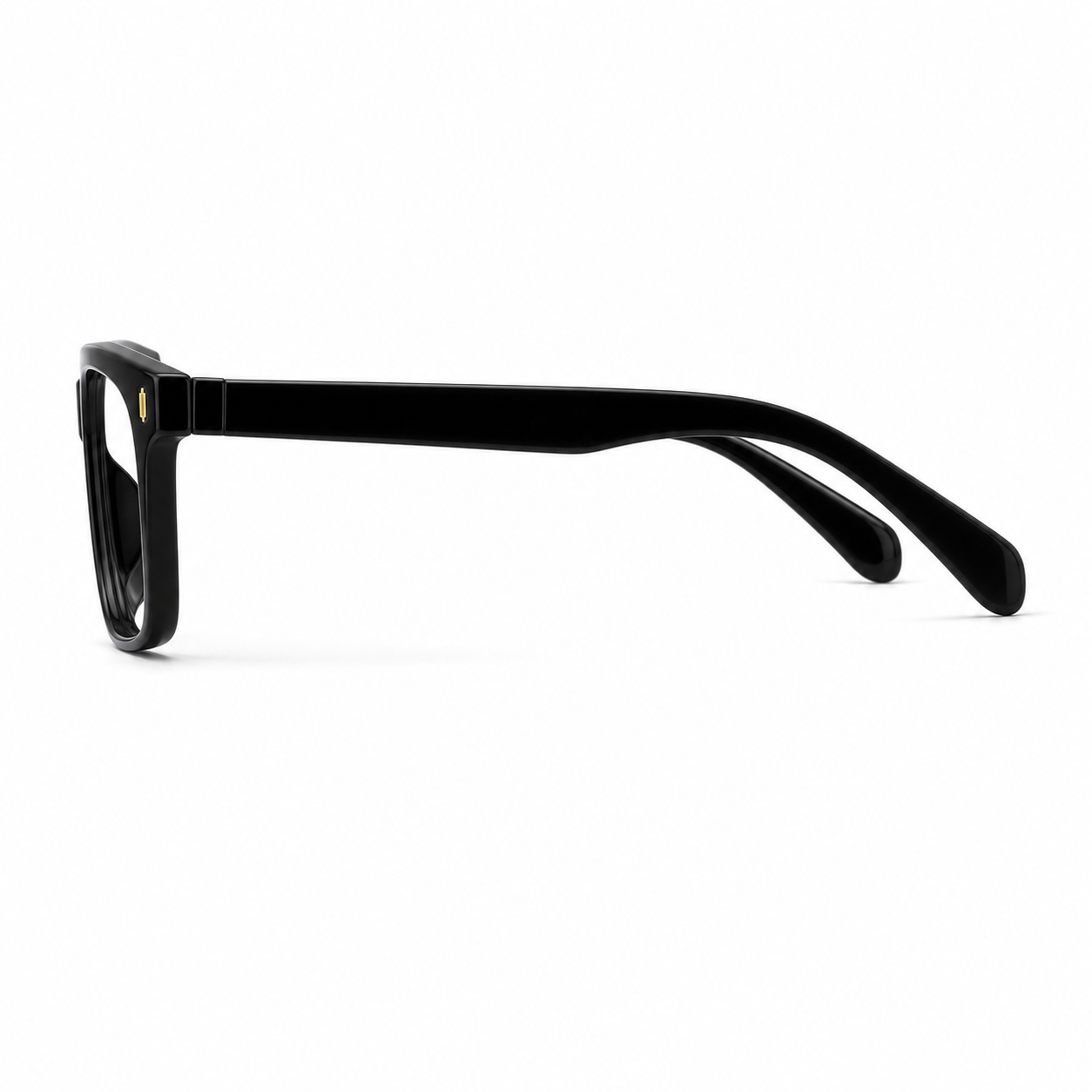 Black TR90 square full-rim glasses, side-profile product view