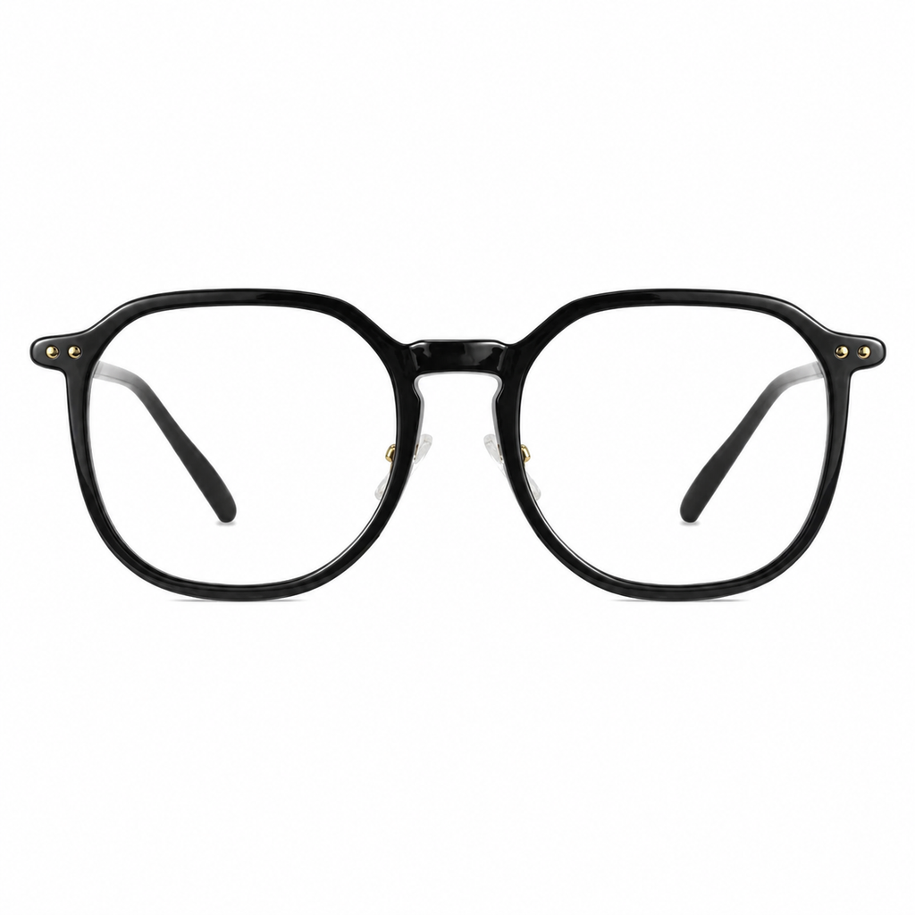 Black unisex polycarbonate rounded full-rim glasses, front product view