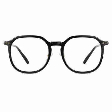 Black unisex polycarbonate rounded full-rim glasses, front product view