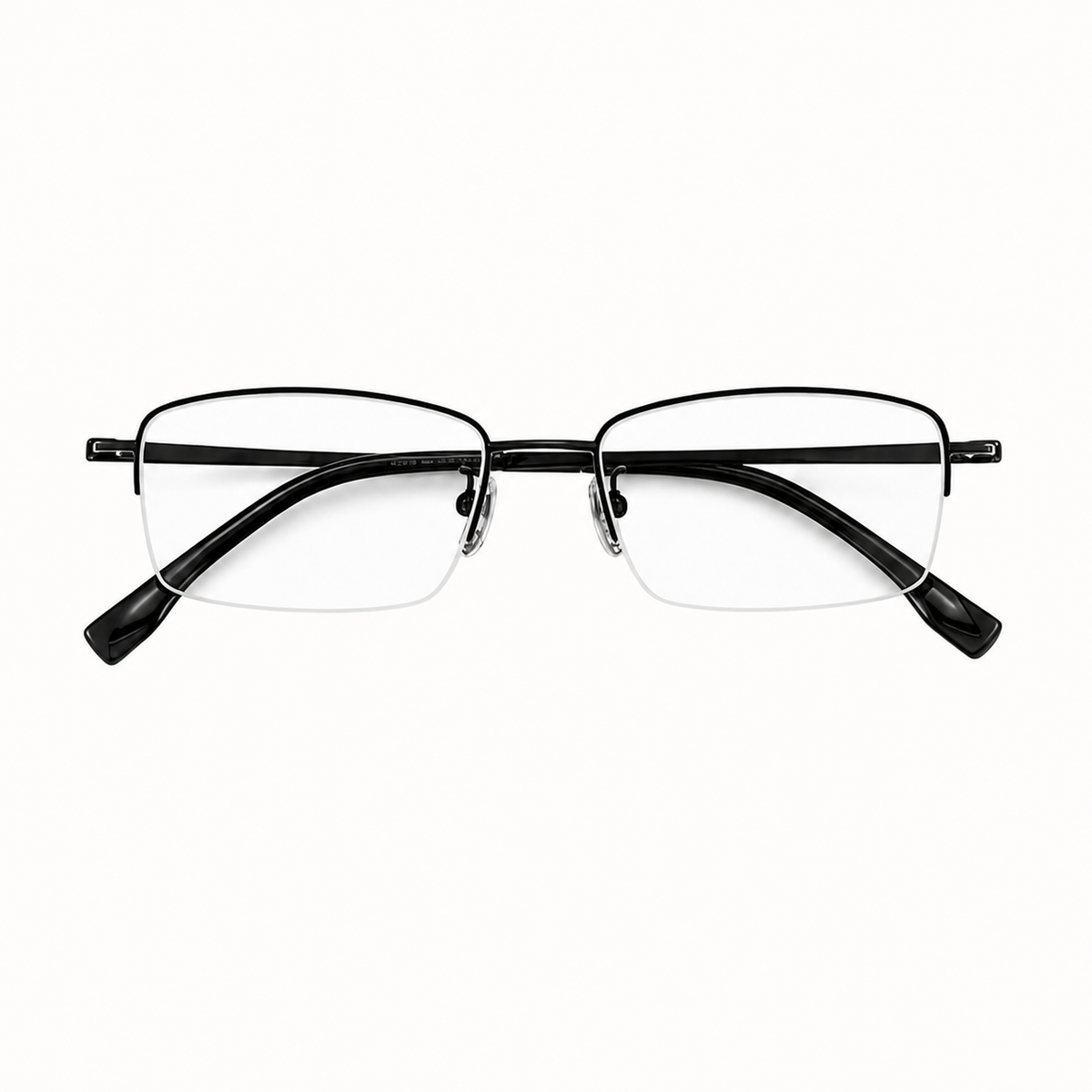 Black unisex professional pure titanium semi-rimless glasses, front product view