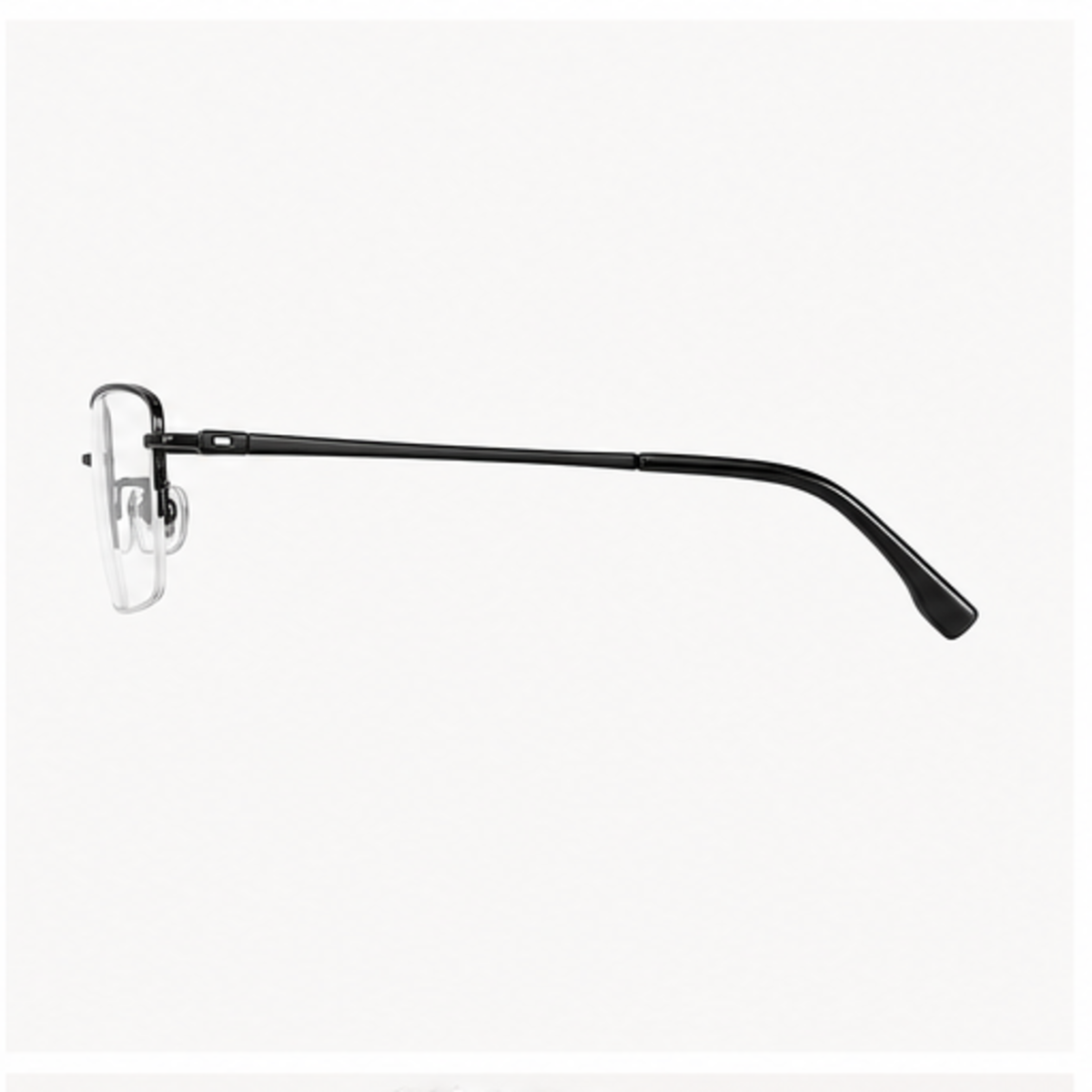 Black unisex professional pure titanium semi-rimless glasses, side-profile product view