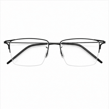 Black unisex titanium semi-rimless glasses, front product view