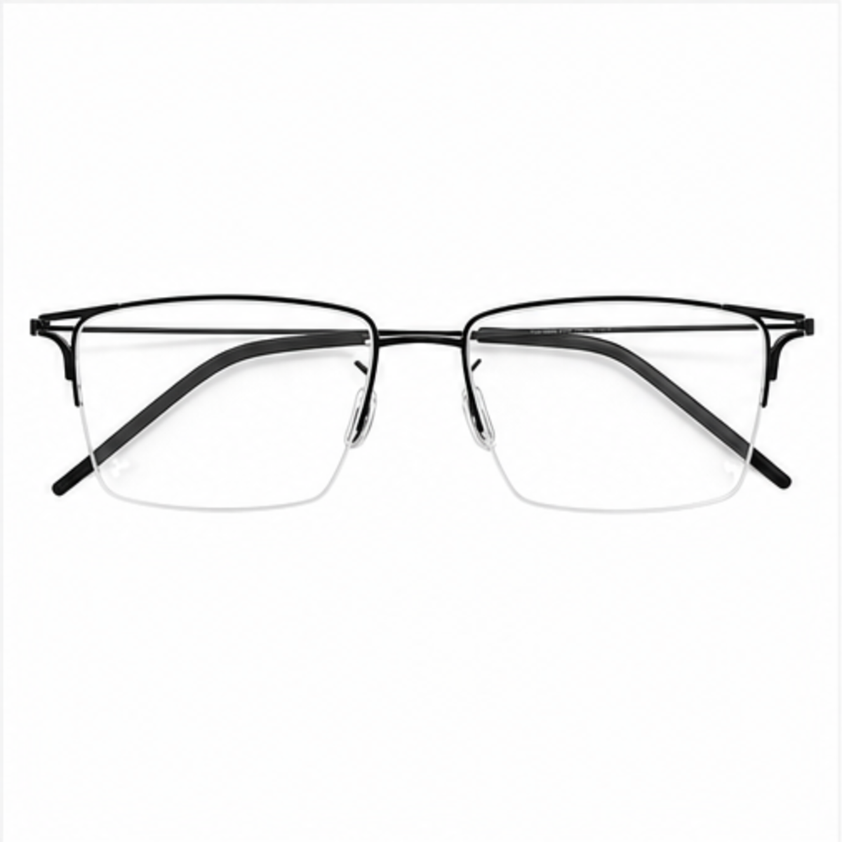 Black unisex titanium semi-rimless glasses, front product view