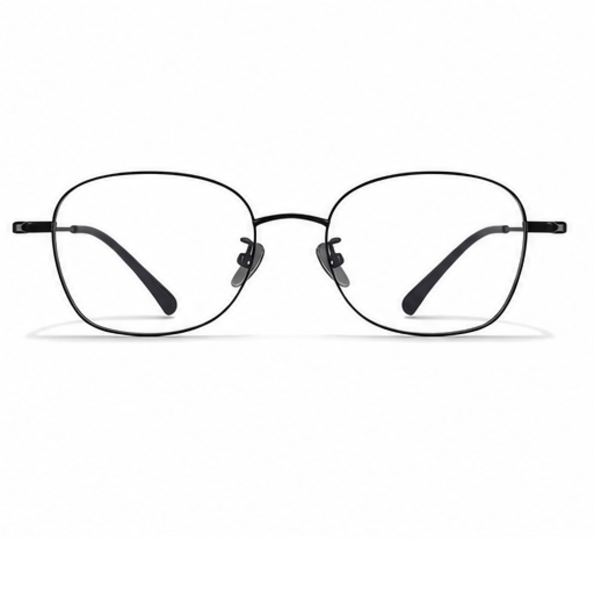 Black unisex ultra-light pure titanium rounded-square full-rim glasses, front product view