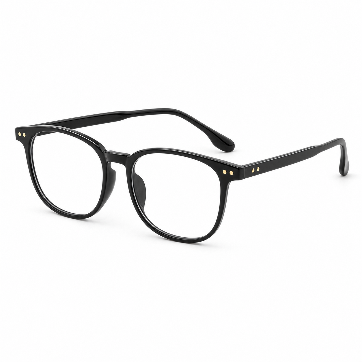 Black unisex ultra-light TR90 softened-square full-rim glasses, 45-degree product view