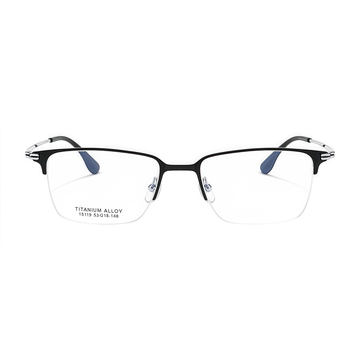 Black vintage classic pure-titanium semi-rimless glasses, front product view