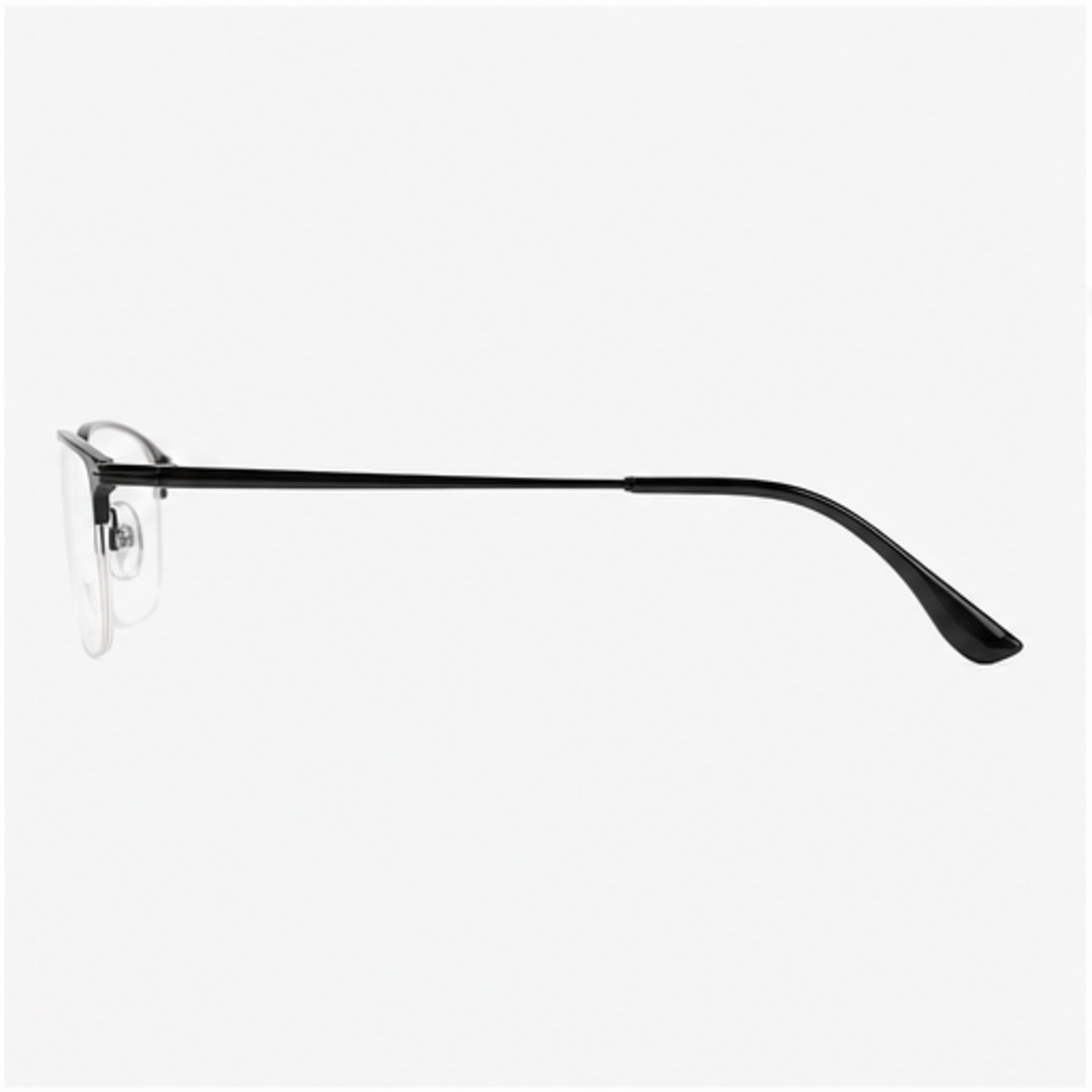 Black vintage classic pure-titanium semi-rimless glasses, side-profile product view