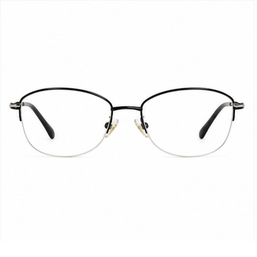 Black women's elegant metal alloy semi-rimless glasses, front product view
