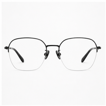 Black women's modern pure titanium semi-rimless glasses, front product view