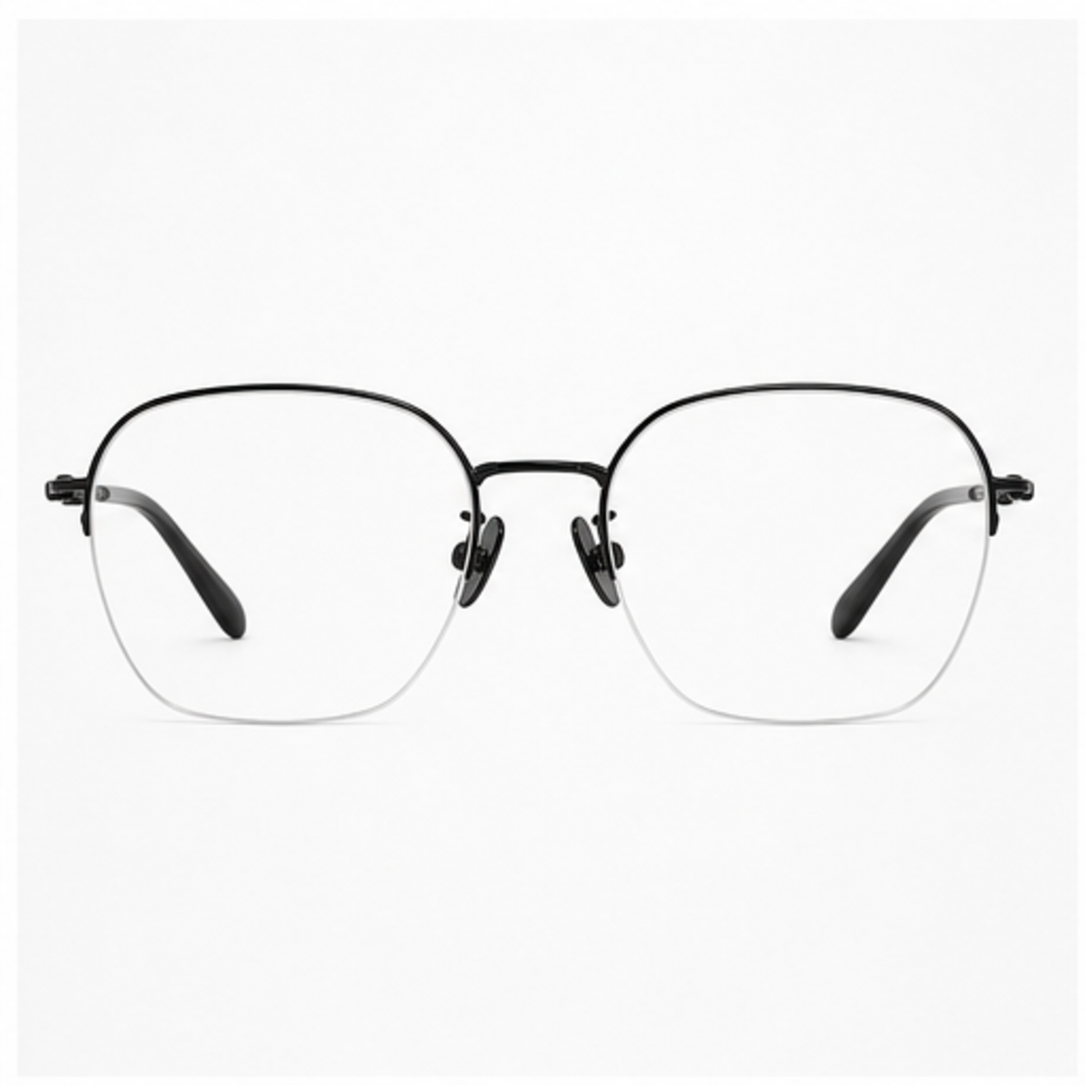 Black women's modern pure titanium semi-rimless glasses, front product view