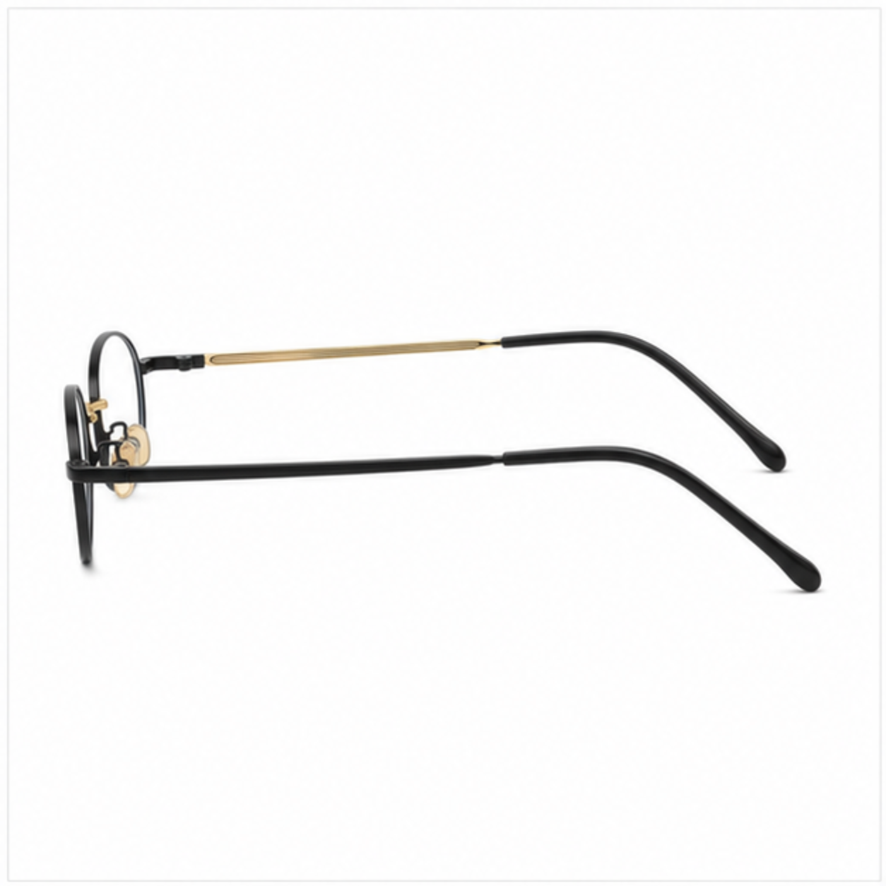 Black retro small-fit oval full-rim glasses, side-profile product view