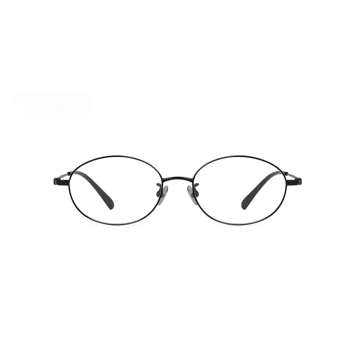 Black semi-titanium oval full-rim glasses, front product view