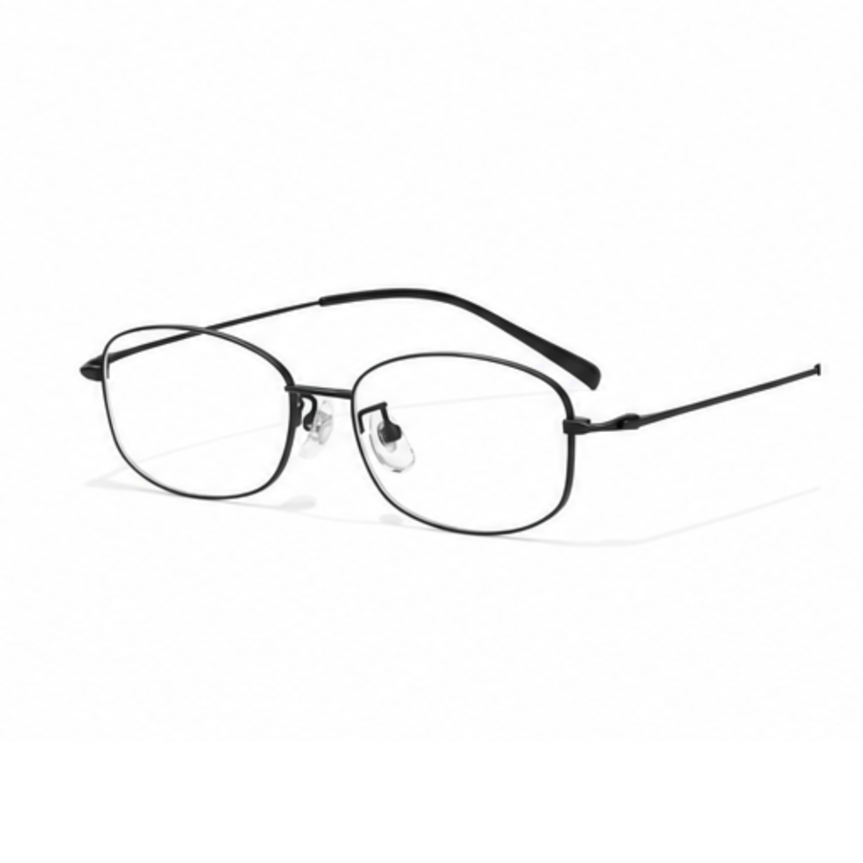 Black women's small-fit ultra-light alloy and titanium square full-rim glasses, 45-degree product view
