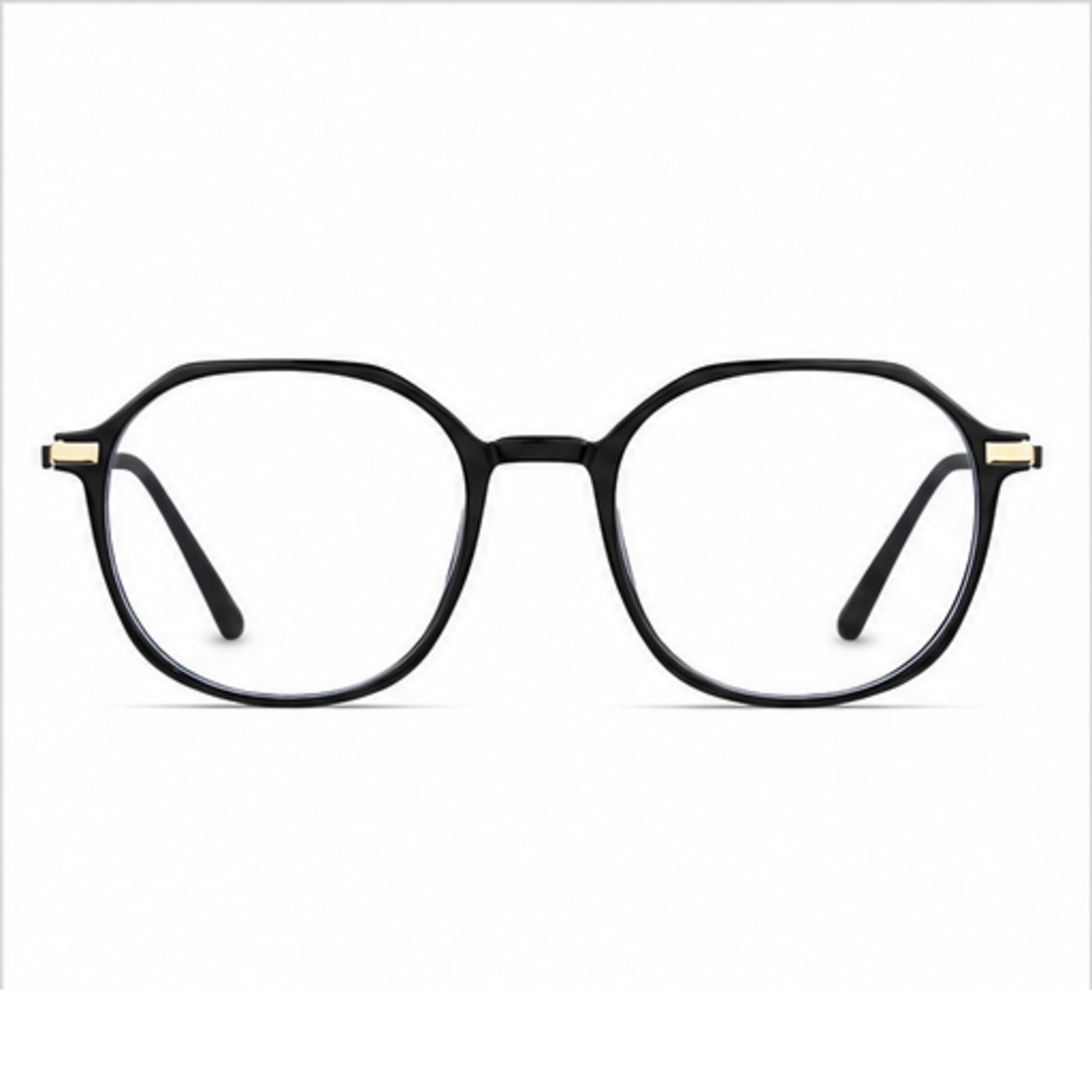 Black women's TR90 and alloy rounded-polygon full-rim glasses, front product view