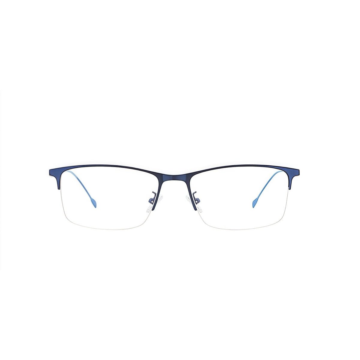 Blue slim classic professional alloy semi-rimless glasses, front product view