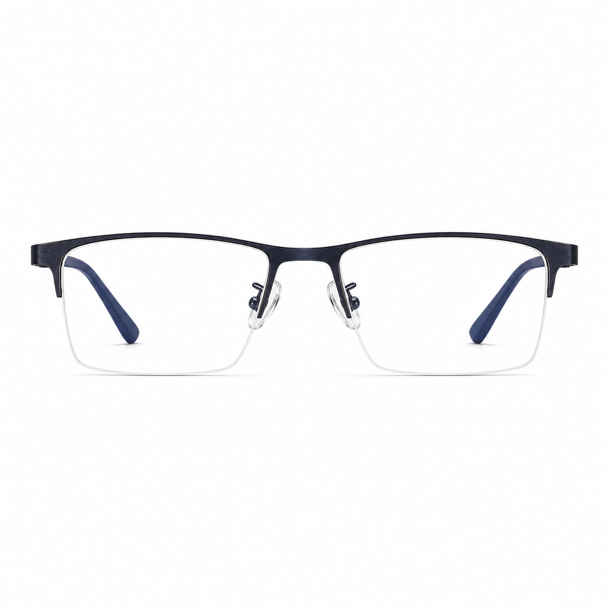 Blue rectangular semi-rimless glasses, front product view