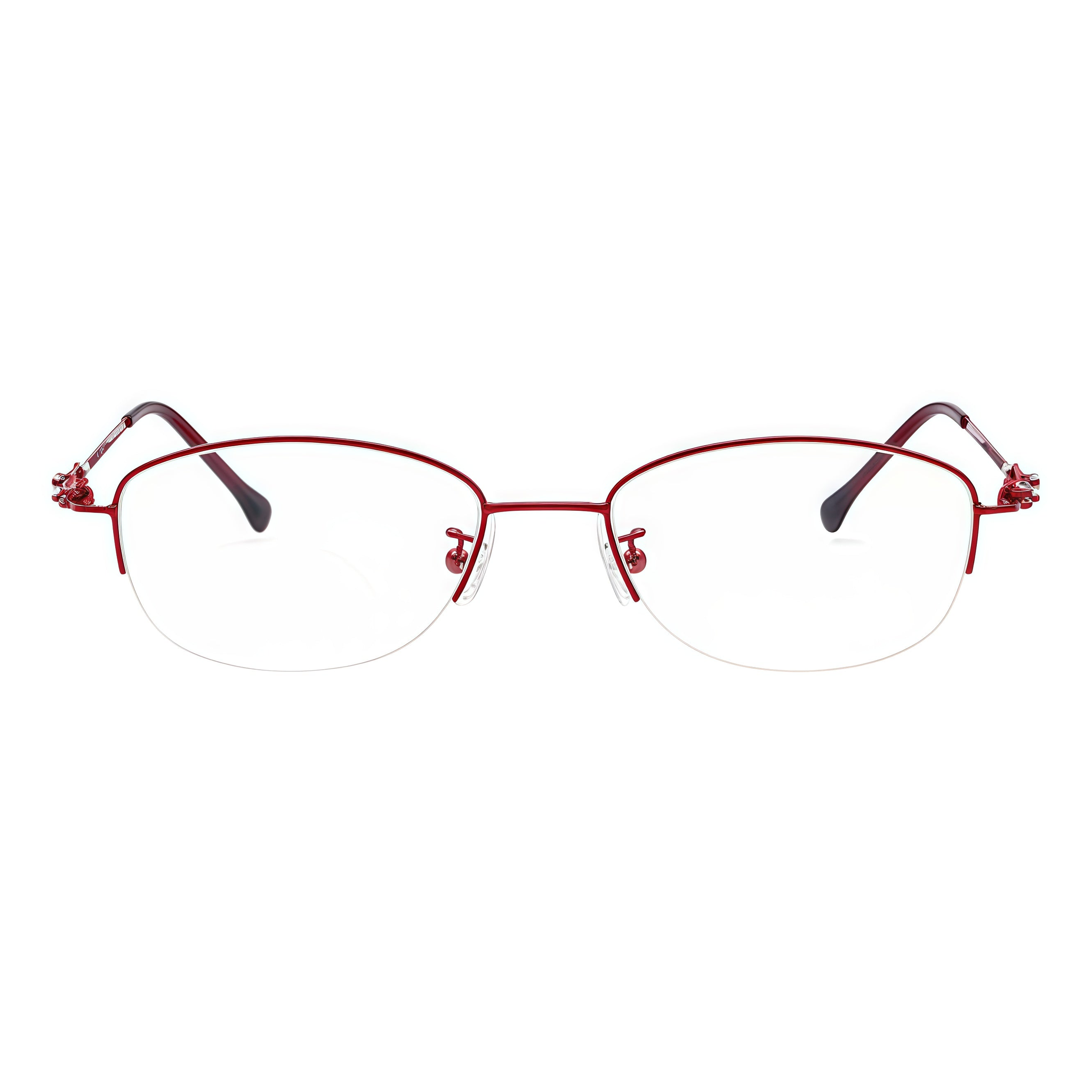 Burgundy alloy semi-rimless glasses, front product view