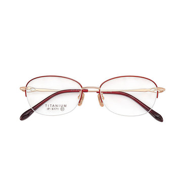 Burgundy/Rose Gold graceful pure-titanium semi-rimless glasses, front product view