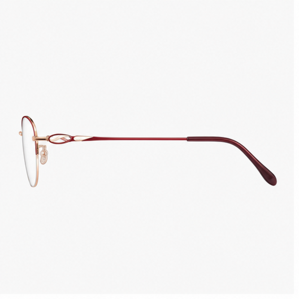 Burgundy/Rose Gold graceful pure-titanium semi-rimless glasses, side-profile product view