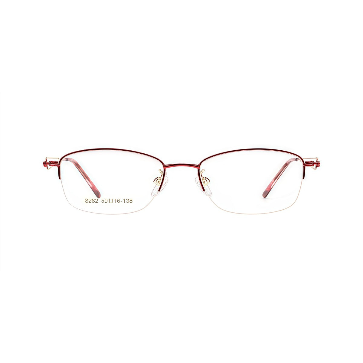Burgundy elegant lightweight alloy semi-rimless glasses, front product view