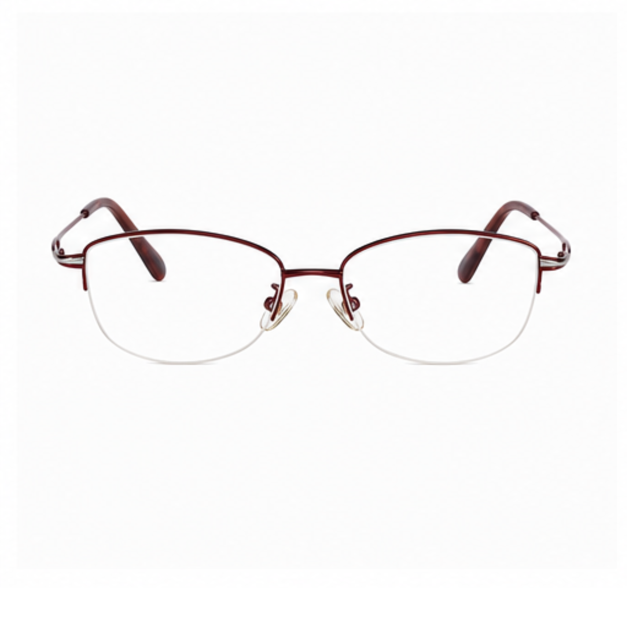 Burgundy women's elegant metal alloy semi-rimless glasses, front product view