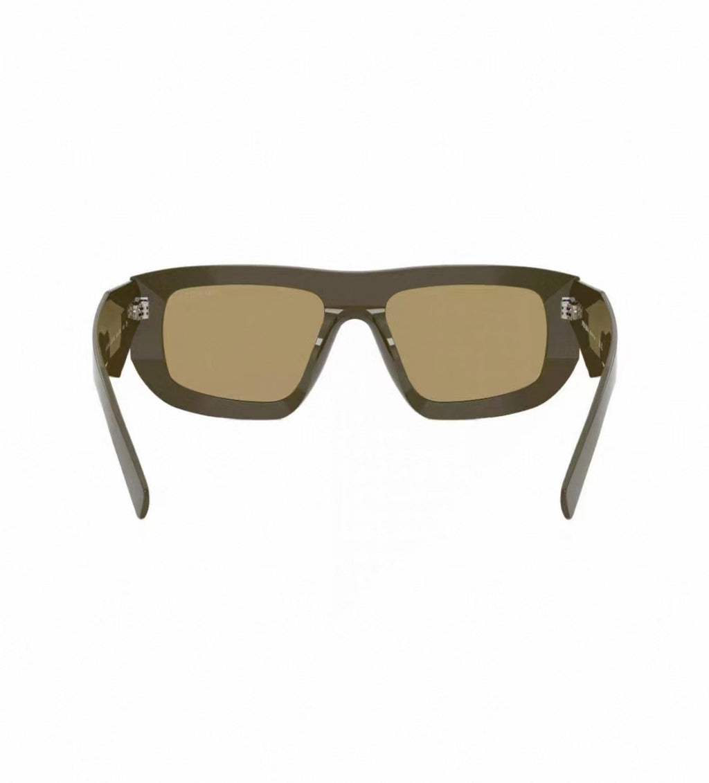 Olive Green unisex acetate rectangle sunglasses, detail-03 view