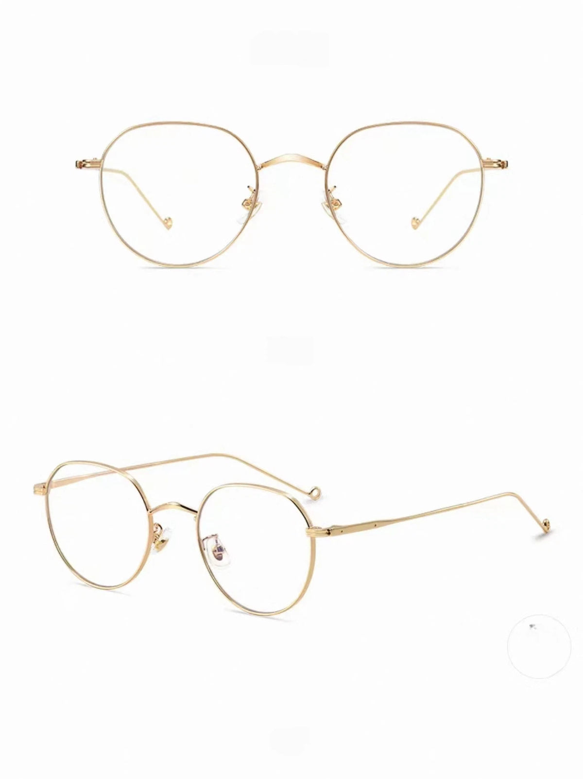 Gold small-fit wire full-rim glasses, original front and 45-degree views