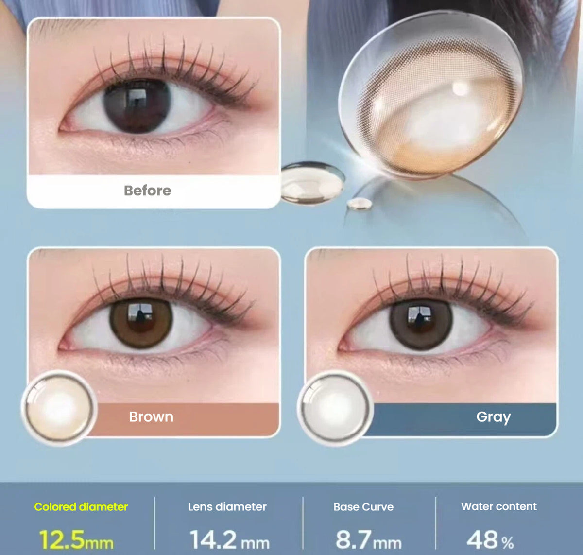 OLENS Real Ring toric daily contact lens colour comparison chart