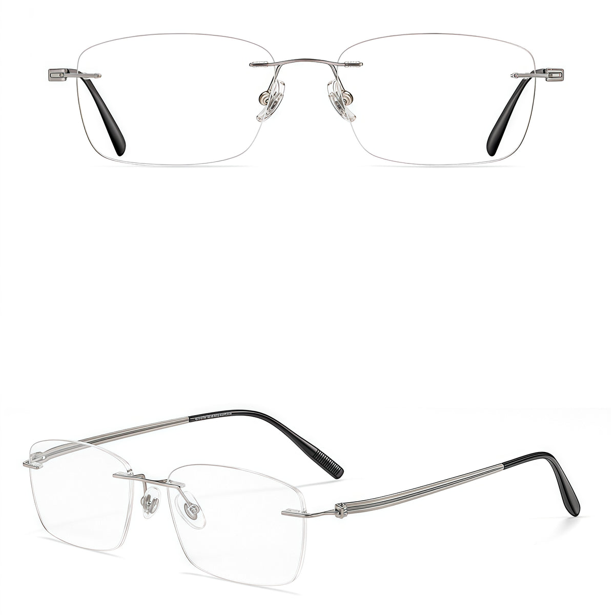 Gunmetal men's pure titanium rimless slim rectangular eyeglass frames, product view