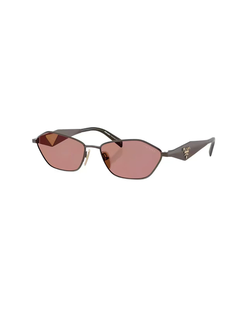 Brown unisex metal geometric sunglasses, 45-degree view